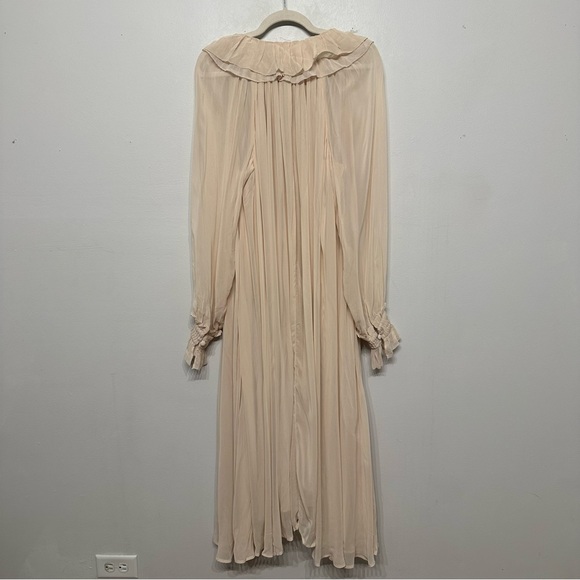 Anthropologie Long Sleeve Sheer Pleated Maxi Dress Medium - Picture 5 of 11